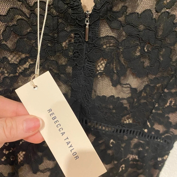 NWT REBECCA TAYLOR open back short sleeve black lace dress Size 4 - Picture 4 of 5